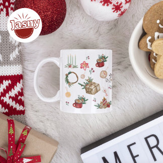 Caneca Vintage Watercolor Impressão de Natal Dois Café de