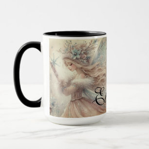 Caneca Vintage Watercolor Winter Snow Fairy Fantasy Art