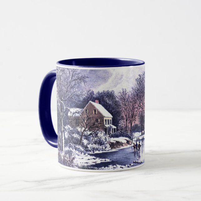 Caneca Vintage Winter Scene. Presente de Natal (Frente Esquerda)