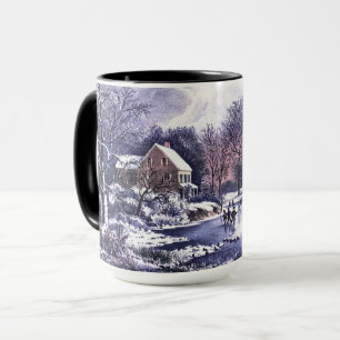 Caneca Vintage Winter Scene. Presente de Natal