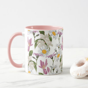 Caneca Violeta rosa margarida tropical e flores silvestre