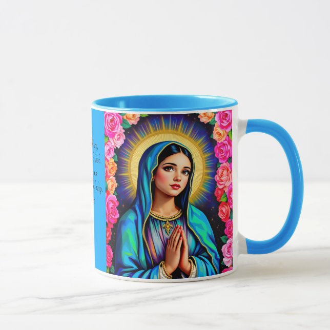 Caneca Virgem Mary Prayer Rosa Floral Blue Café (Direita)