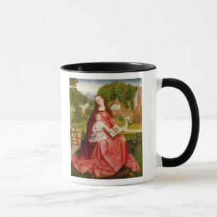 Caneca Virgin e criança em um jardim
