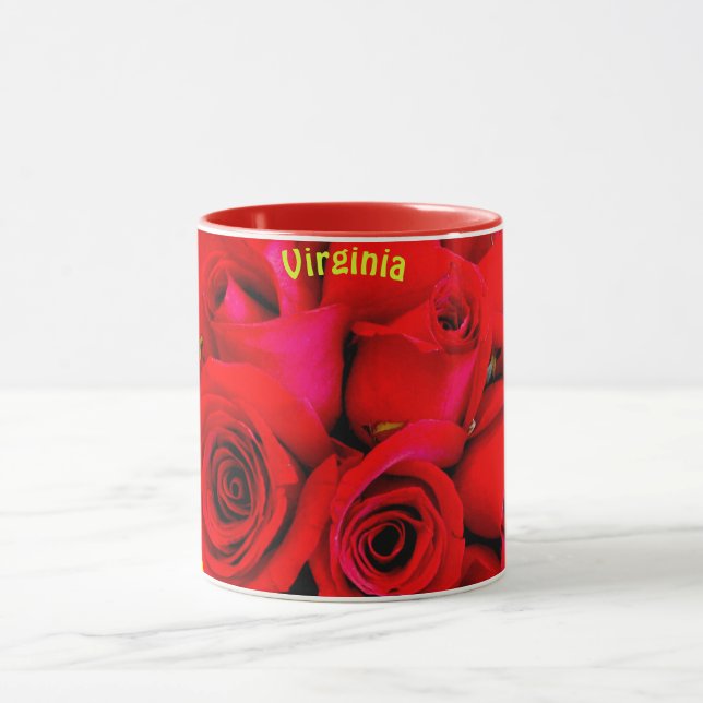 Caneca VIRGINIA ~ Buds Personalizados de Rosa vermelha Fo (Centro)