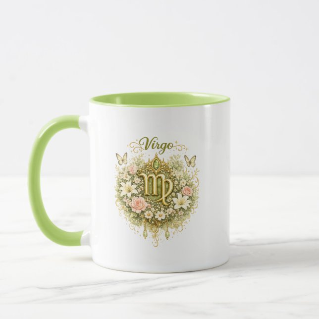 Caneca Virgo Zodiac Floral Heart Mug – Elegant Astrology  (Esquerda)