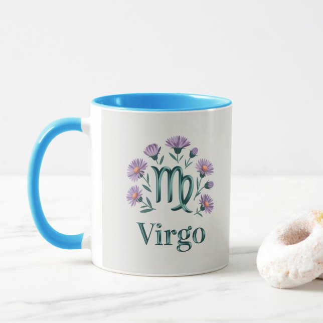 Caneca Virgo Zodiac Glyph Aster Flowers Mug (Com Donut)