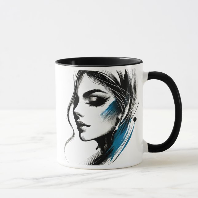 Caneca Visage d'une femme en noir et bleu. (Direita)