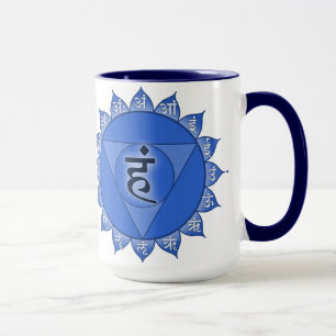 Caneca Vishuddha Chakra Blue Petals & Sanskrit Vogels