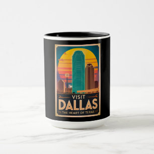 Caneca Visite Dallas – Retro Skyline Travel