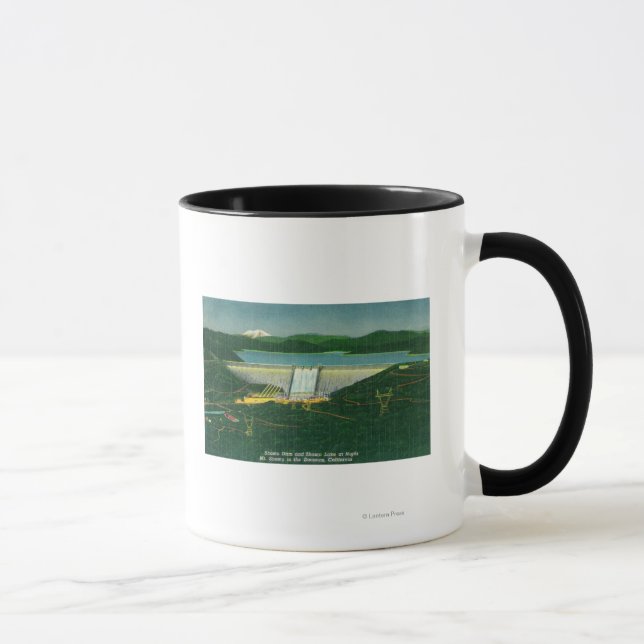 Caneca Vista aérea da barragem de Shasta, lago, montanha  (Direita)
