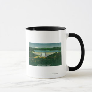 Caneca Vista aérea da represa de Shasta, lago, montanha