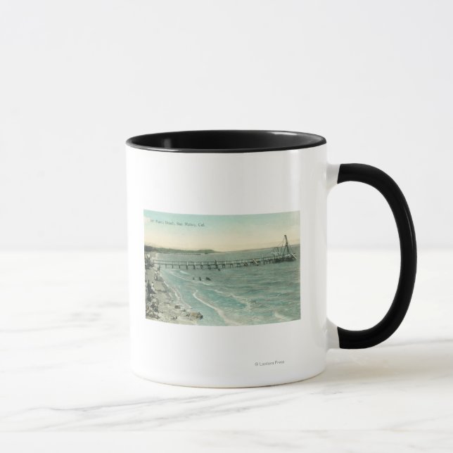 Caneca Vista aérea de San Mateo Beach e Pier (Direita)