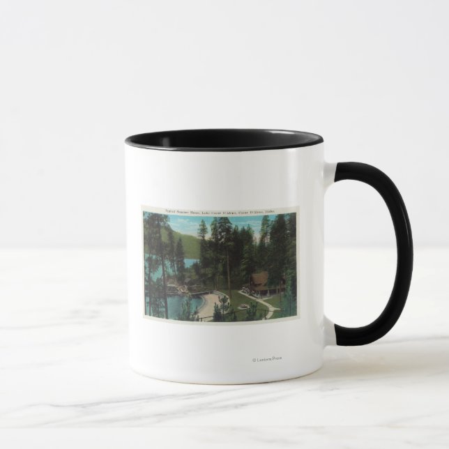 Caneca Vista aérea de uma casa típica de verão no (Direita)