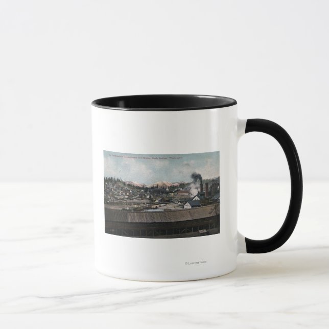 Caneca Vista aérea do poço de mineração e da cidade (Direita)