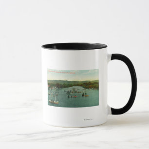 Caneca Vista aérea dos barcos no lago Watsonville