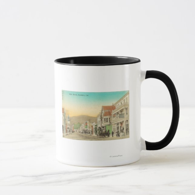 Caneca Vista da rua principal, Carruagem de cavalos (Direita)