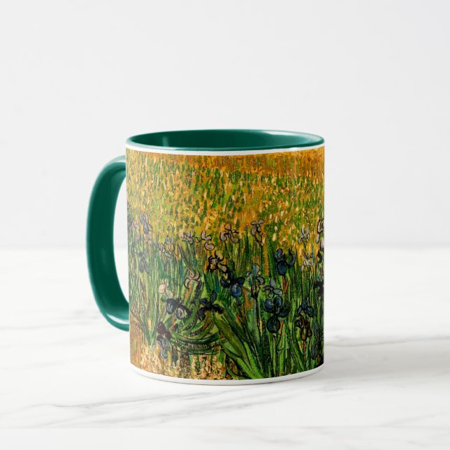 Caneca Vista de Arles com Íris por Vincent van Gogh (Frente Esquerda)