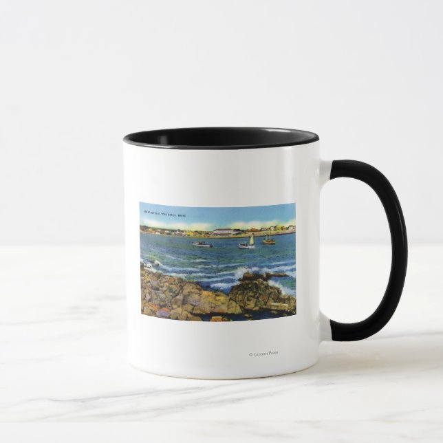 Caneca Vista de Barcos de Pesca de York Beach (Direita)