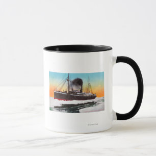 Caneca Vista de um Navio a vapor em um Emperramento de ge