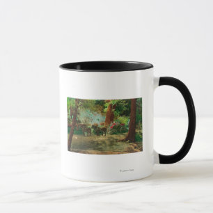 Caneca Vista de um treinador do palco entre árvores