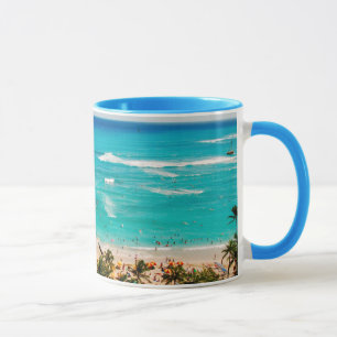 Caneca Vista Elevada da Cena da Praia de Waikiki, Honolul