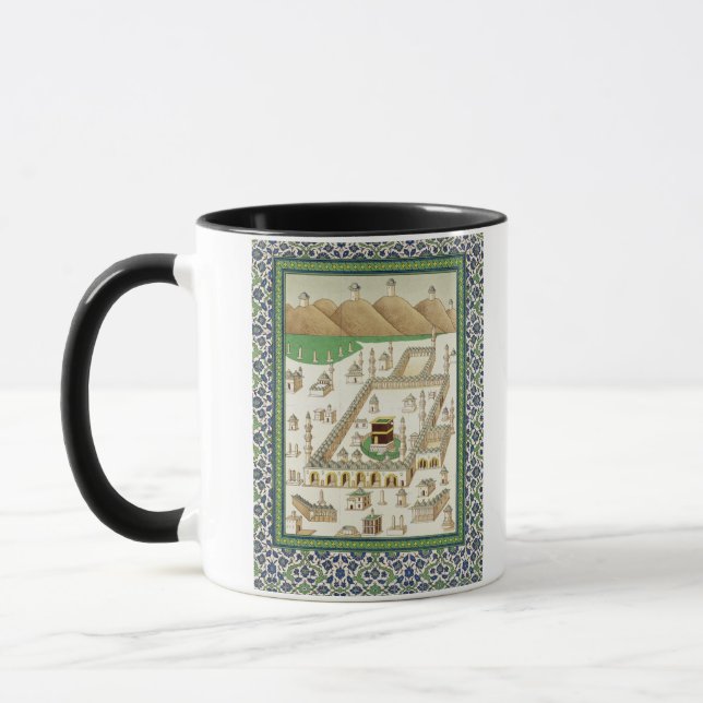 Caneca Vista esquemática da Meca, mostrando o Qua'bah, de (Esquerda)