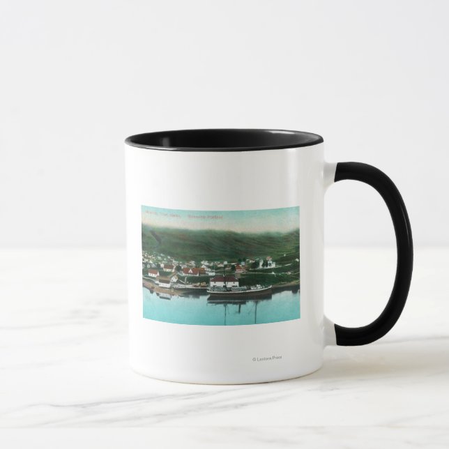 Caneca Vista frontal da cidade e do Navio a vapor (Direita)