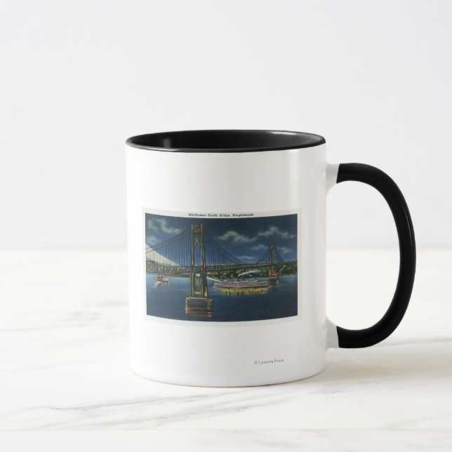 Caneca Vista Noturna da Ponte de Tráfego de Médio-Hudson (Direita)