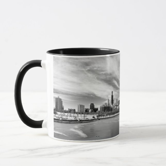 Caneca Vista panorâmica da skyline de Chicago no inverno (Esquerda)