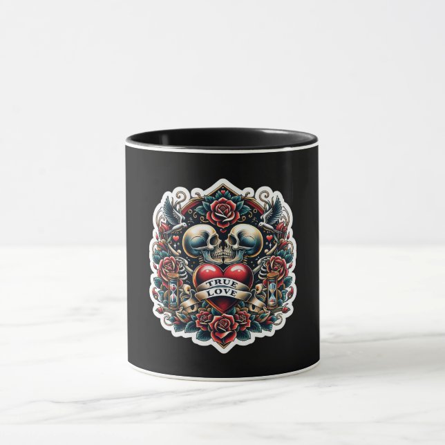 Caneca Visual de Tatuagem de Coração de Esqueleto do Amor (Centro)