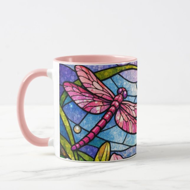 Caneca Vitraux Lírios e Libélulas Rosa (Esquerda)