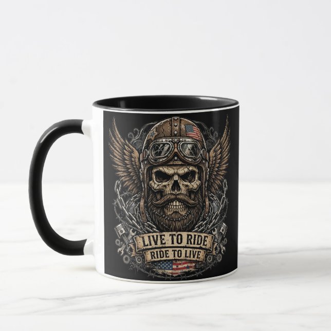 Caneca Viver para Andar Motoqueiro Caveira Barbuda (Esquerda)