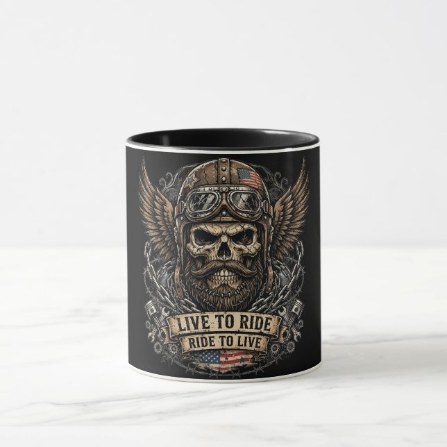 Caneca Viver para Andar Motoqueiro Crânio Barbudo  (Centro)