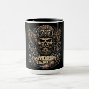 Caneca Viver Para Andar Motoqueiro Crânio Barbudo