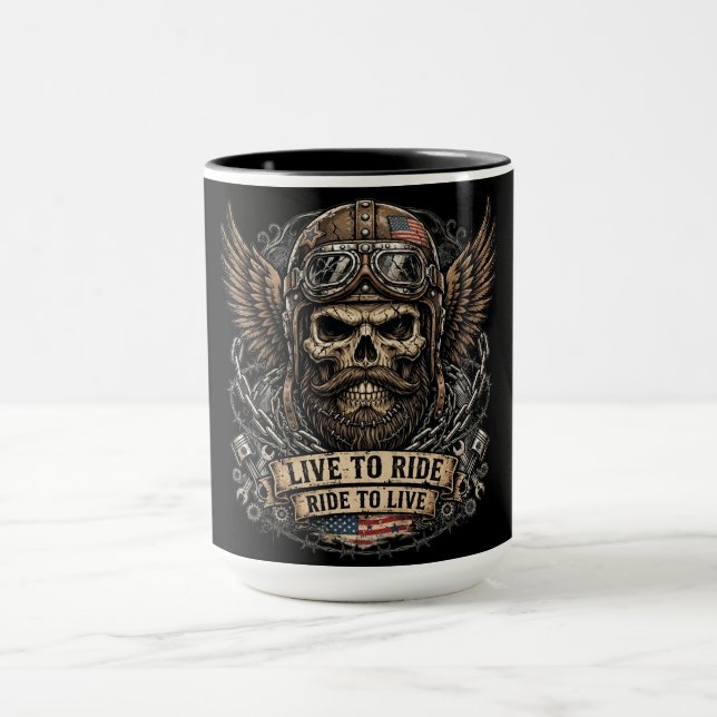 Caneca Viver Para Andar Motoqueiro Crânio Barbudo (Centro)
