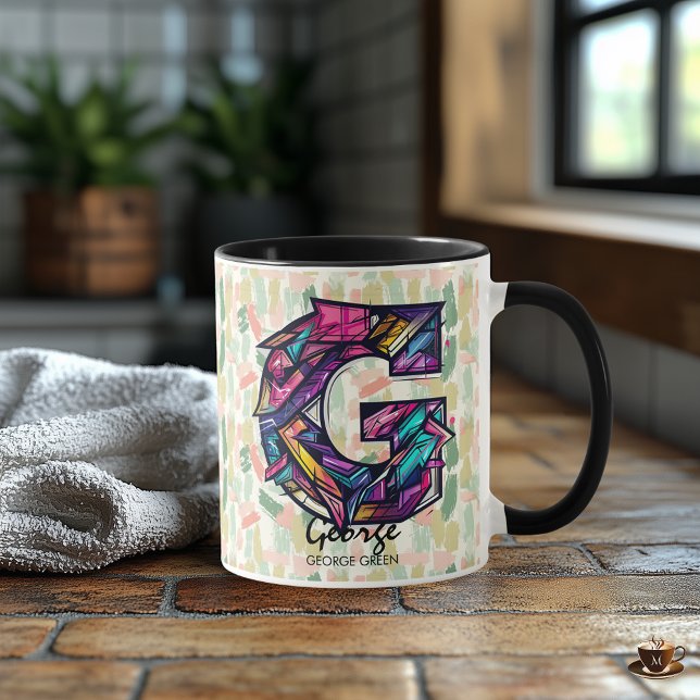 Caneca Vívido Geométrico Monograma Mug - G para George (Criador carregado)
