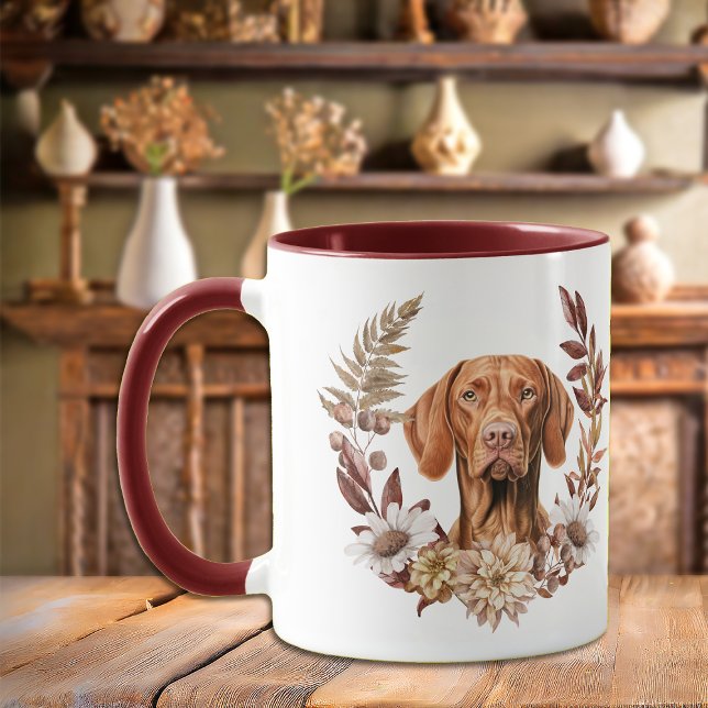 Caneca Vizsla Dog Autumn Wreath (Criador carregado)
