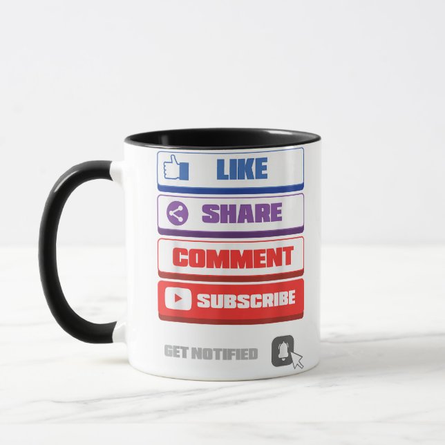 Caneca Vlogger de Subscrição de Comentários de Partilha d (Esquerda)