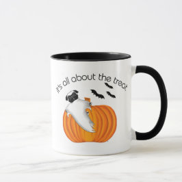 Caneca Voando Halloween Pug Ghost Engraçado Dizendo Abóbo