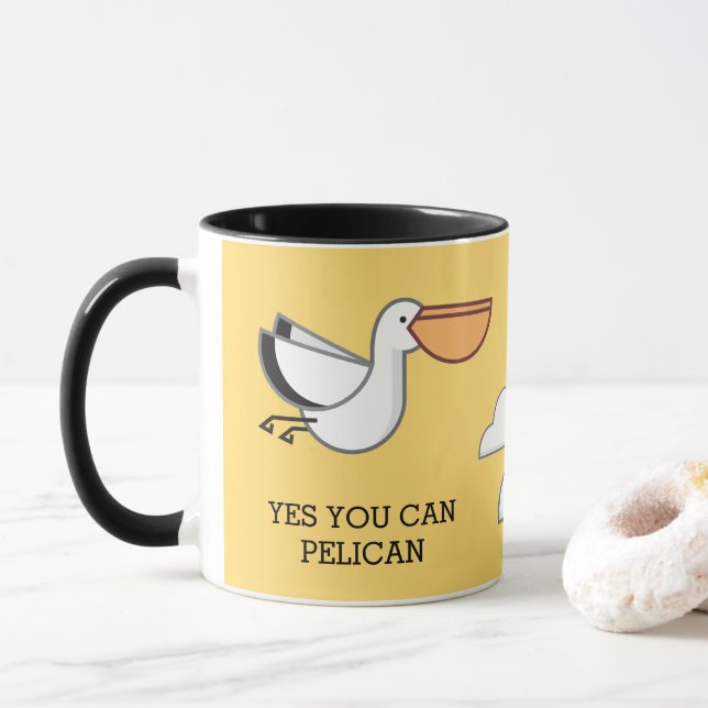 CANECA VOCÊ PODE DIZER AMARELO DO PÁSSARO PELICANO (Com Donut)