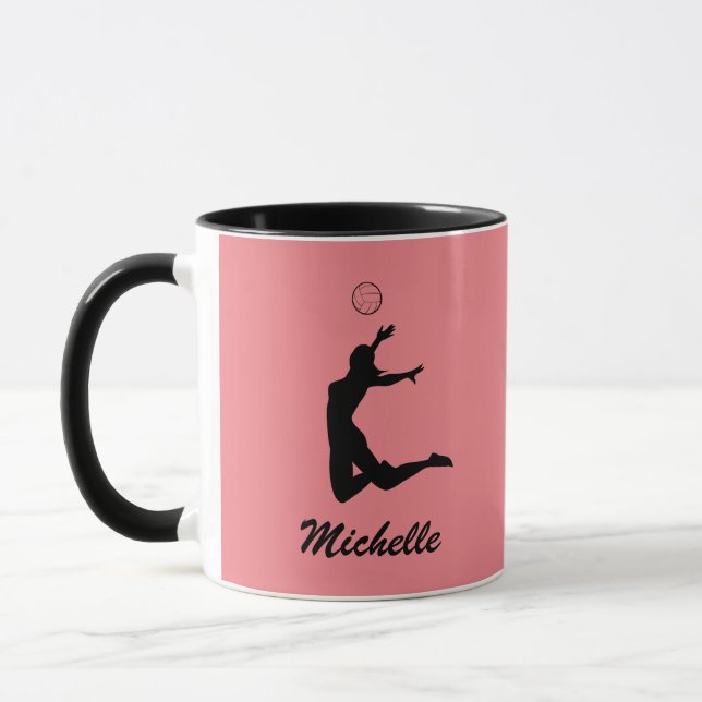 Caneca Voleibol personalizado preto e rosa (Esquerda)