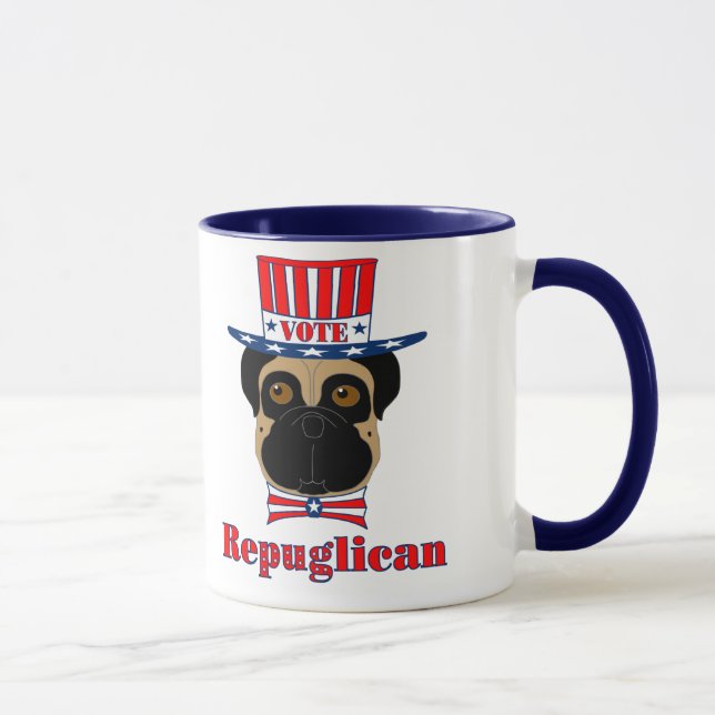 Caneca Vote rePUGlican Engraçado no Chapéu Azul Vermelho (Direita)