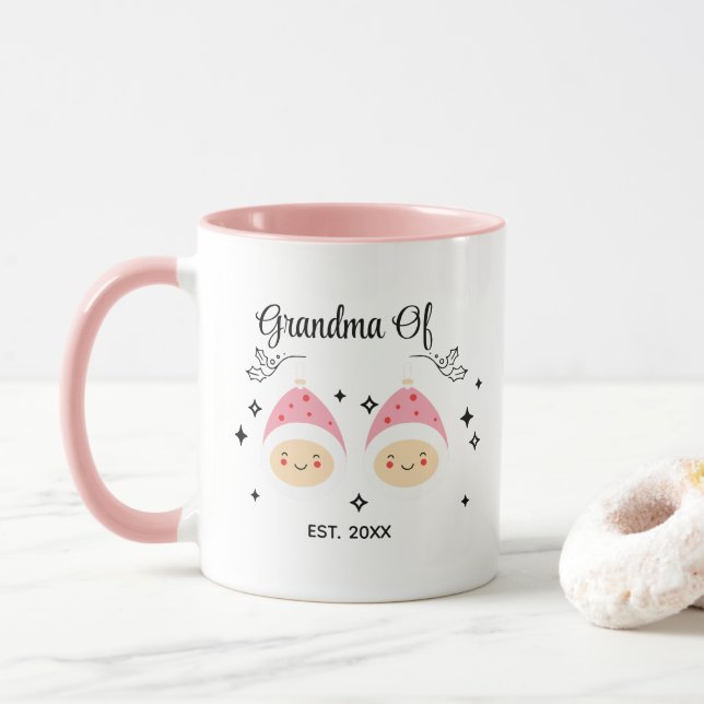 Caneca Vovó De Gêmeas Estabelecida | Rosa e Branco (Com Donut)