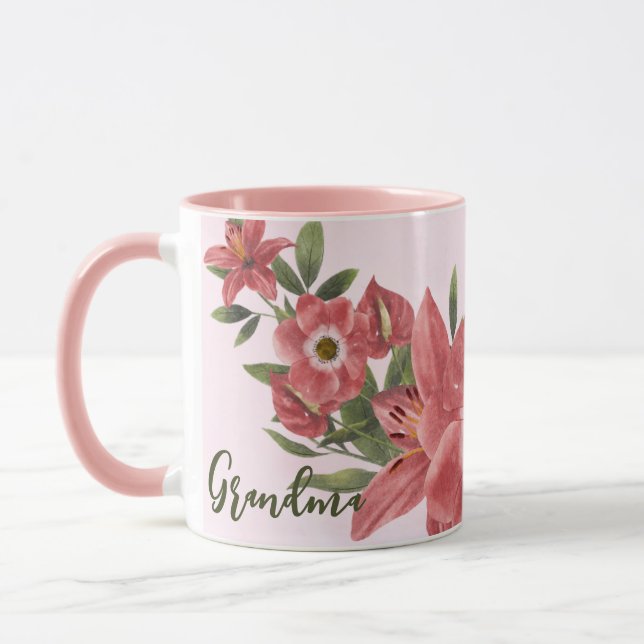 Caneca Vovó Floral Cor de Água Rosa (Esquerda)