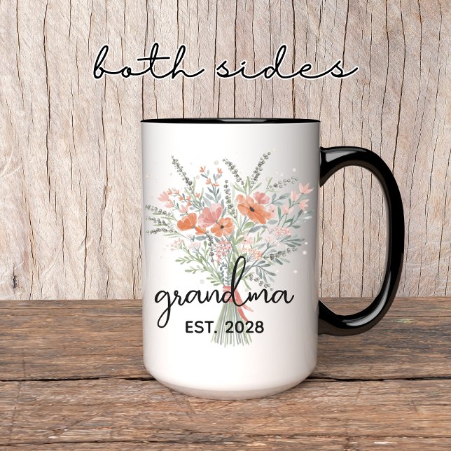 Caneca Vovó Floral Personalizada Mug, presente para o Dia (floral grandma mug, new grandma mug, grandmother coffee cup, mothers day mug, botanical grandma mug)