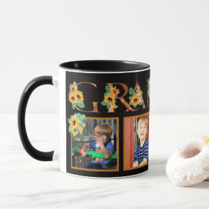 Caneca Vovó girassol letras Douradas quatro fotos quadra