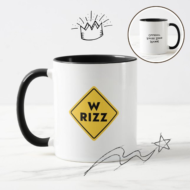 Caneca W rizz US warning sign Meme Funny Quote (Criador carregado)