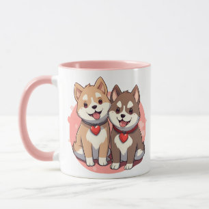 Caneca Watercolor Akita Puppies