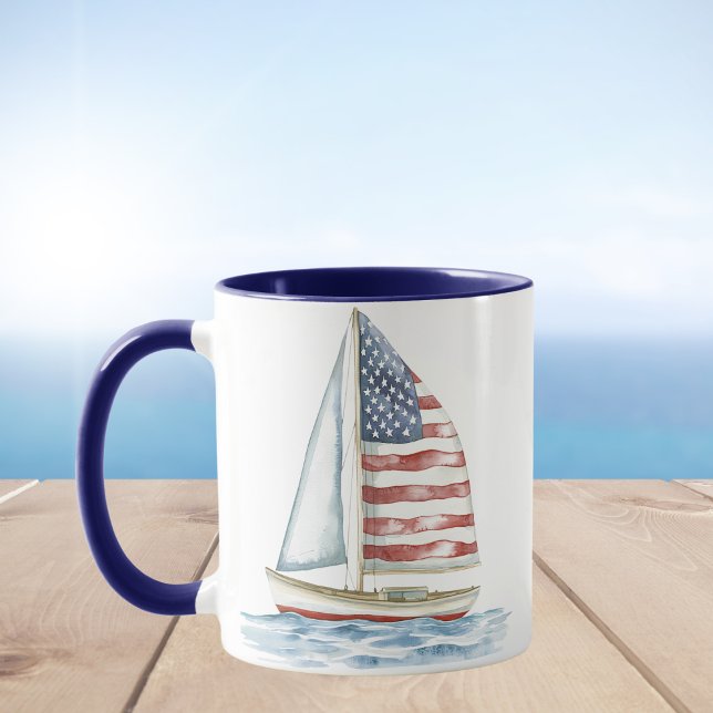 Caneca Watercolor American Flag Sailboat Coaster (Criador carregado)