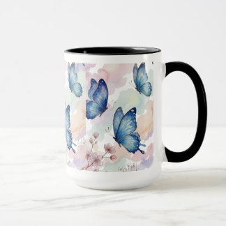Caneca Watercolor Blue Butterflies Mug Design – Elegant 